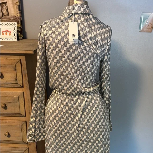Tory Burch Blue Mini Zebra Printed Viscose & Silk Shirt Dress - Picture 7 of 15